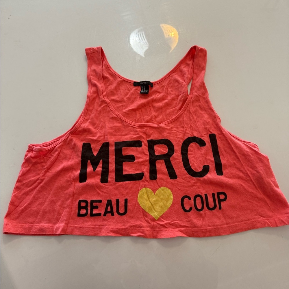 Merci Beau Coup Pink Tank Crop Top Women’s Size Medium Forever 21
